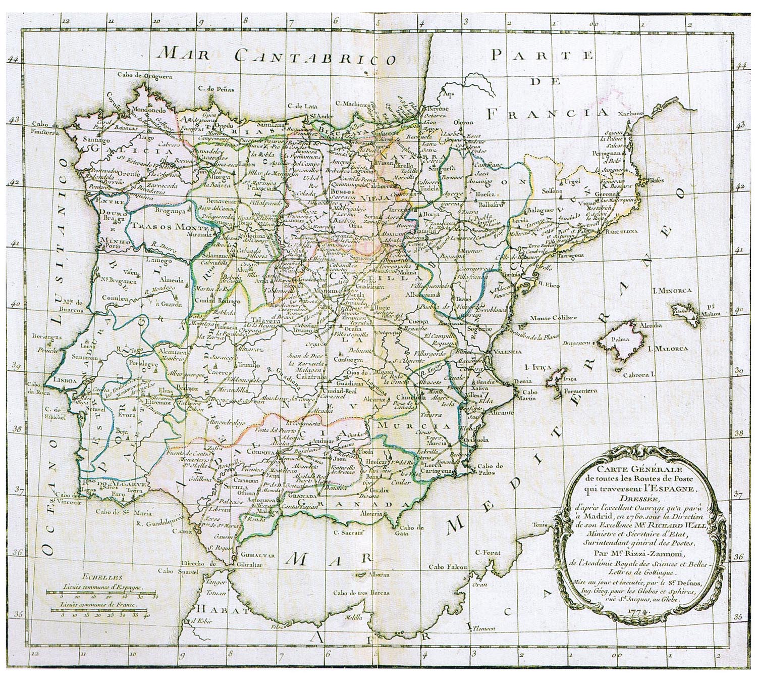 mapa de postas de 1774